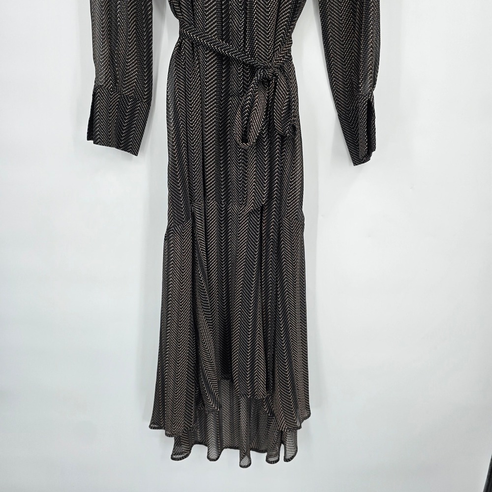 Calvin Klein Womens Black Tan Geometric Dot Chiffon High Low Shirt Dress 12 - Picture 7 of 11